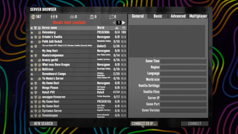 Basic info with list of server browser
