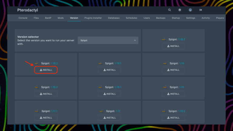 change the version of Minecraft Server with Pterodactyl
